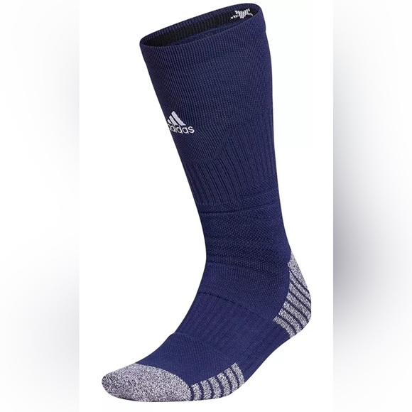 Adidas 5 Star Team Crew Socks 1 Pair Men 12-16 Navy w White Logo Cushioned NEW! - Picture 3 of 10